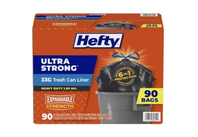 Image: Hefty Ultra Strong 33 Gallon Scent Free Drawstring Extra Large Black Trash Bags (90 Count)