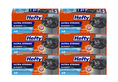 Image: Hefty Ultra Strong Blackout 13 Gallon Clean Burst Scent Tall Kitchen Drawstring Black Trash Bags (40 x 6 Pack)
