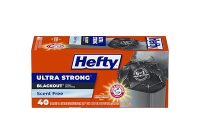 Image: Hefty Ultra Strong Blackout 13 Gallon Unscented Tall Kitchen Drawstring Black Trash Bags (40 Count)