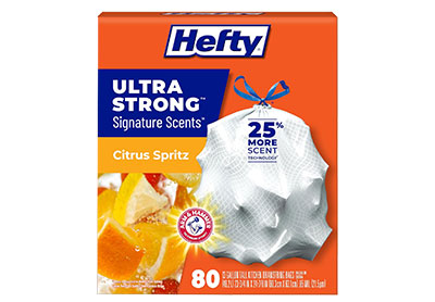 Image: Hefty Ultra Strong Signature Scents 13 Gallon Citrus Spritz Scent Tall Kitchen Drawstring White Trash Bags (80 Count)