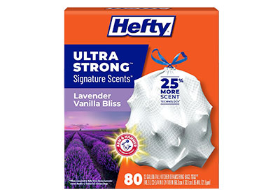 Image: Hefty Ultra Strong Signature Scents 13 Gallon Lavender Vanilla Bliss Scent Tall Kitchen Drawstring White Trash Bags (80 Count)