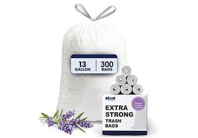 Image: Plasticplace 13 Gallon 1.2 Mil Lavender & Soft Vanilla Scented Tall Kitchen Drawstring White Trash Bags (300 Count)