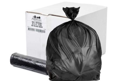 Image: Plasticplace 20-30 Gallon 0.3 Mil Scent Free High Density Black Trash Bags (500 Count)