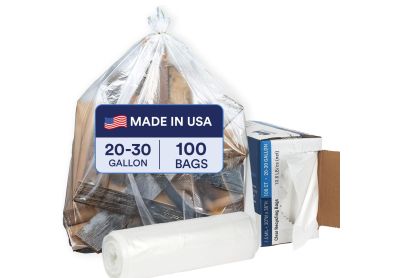 Image: Plasticplace 20-30 Gallon 1.5 Mil Scent Free Heavy Duty Clear Trash Bags (100 Count)