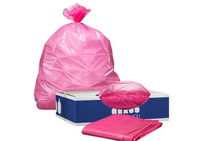 Image: Plasticplace 32-33 Gallon 1.5 Mil Scent Free Heavy Duty Pink Trash Bags (100 Count)