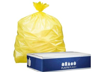Image: Plasticplace 32-33 Gallon 1.5 Mil Scent Free Heavy Duty Yellow Trash Bags (100 Count)