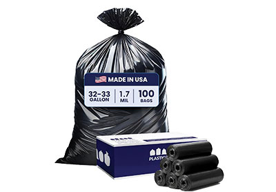 Image: Plasticplace 32-33 Gallon 1.7 Mil Scent Free Heavy Duty Black Trash Bags (100 Count)