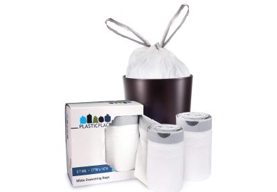 Image: Plasticplace 4 Gallon 0.7 Mil Scent Free Low Density Drawstring White Trash Bags (100 Count)