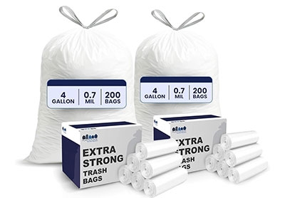 Image: Plasticplace 4 Gallon 0.7 Mil Scent Free Low Density Drawstring White Trash Bags (200 x 2 Pack)
