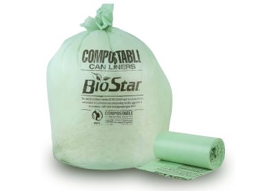 Image: Plasticplace 40-45 Gallon 1.0 Mil Scent Free Heavy Duty Compostable Green Trash Bags (50 Count)