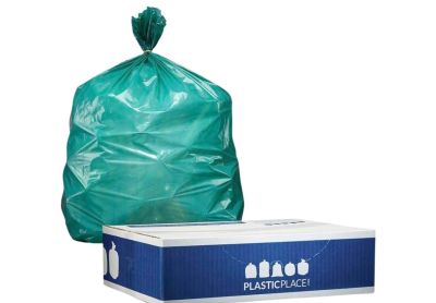 Image: Plasticplace 40-45 Gallon 1.2 Mil Scent Free Heavy Duty Green Trash Bags (100 Count)