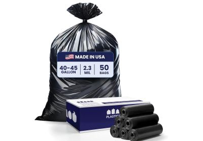 Image: Plasticplace 40-45 Gallon 2.3 Mil Scent Free Heavy Duty Black Trash Bags (50 Count)