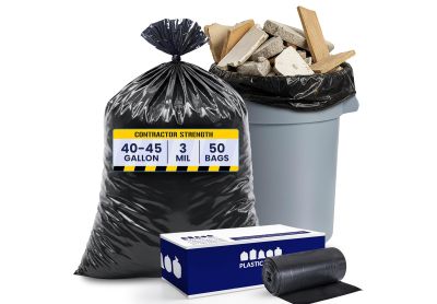 Image: Plasticplace 40-45 Gallon 3.0 Mil Scent Free Heavy Duty Black Trash Bags (50 Count)