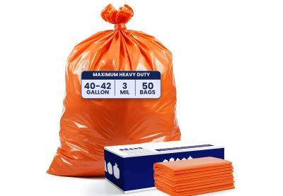 Image: Plasticplace 42 Gallon 3.0 Mil Scent Free Heavy Duty Orange Trash Bags (50 Count)