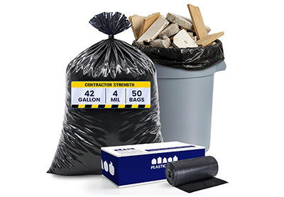 Image: Plasticplace 42 Gallon 4.0 Mil Scent Free Heavy Duty Black Trash Bags (50 Count)