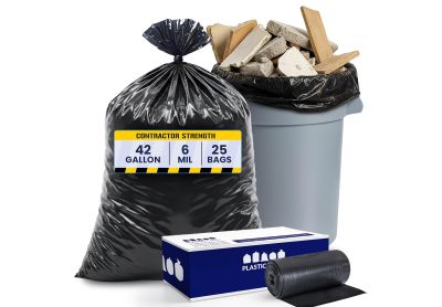 Image: Plasticplace 42 Gallon 6.0 Mil Scent Free Heavy Duty Black Trash Bags (25 Count)