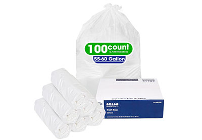 Image: Plasticplace 55-60 Gallon 0.7 Mil Scent Free Heavy Duty White Trash Bags (100 Count)