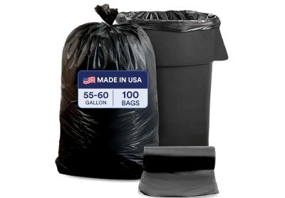 Image: Plasticplace 55-60 Gallon 0.9 Mil Scent Free Heavy Duty Black Trash Bags (100 Count)