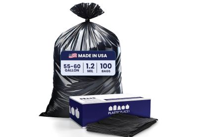 Image: Plasticplace 55-60 Gallon 1.2 Mil Scent Free Heavy Duty Black Trash Bags (100 Count)