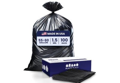 Image: Plasticplace 55-60 Gallon 1.5 Mil Scent Free Heavy Duty Black Trash Bags (100 Count)