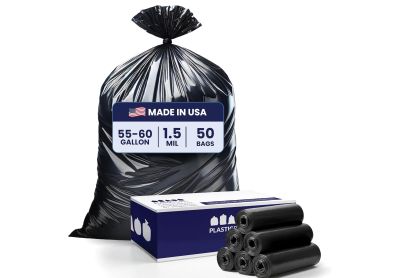 Image: Plasticplace 55-60 Gallon 1.5 Mil Scent Free Heavy Duty Black Trash Bags (50 Count)
