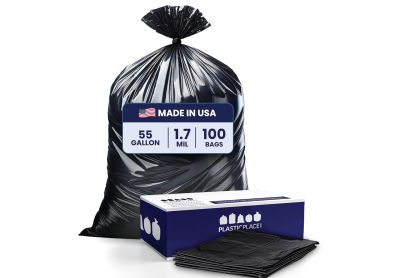 Image: Plasticplace 55-60 Gallon 1.7 Mil Scent Free Heavy Duty Black Trash Bags (100 Count)