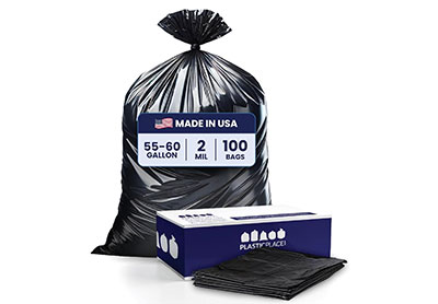 Image: Plasticplace 55-60 Gallon 2.0 Mil Scent Free Heavy Duty Black Trash Bags (100 Count)