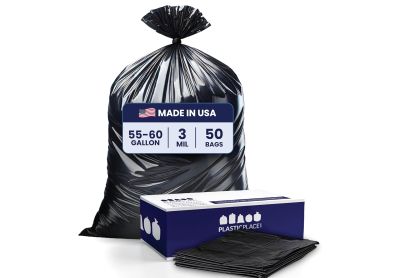 Image: Plasticplace 55-60 Gallon 3.0 Mil Scent Free Heavy Duty Black Trash Bags (50 Count)