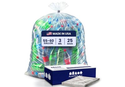 Image: Plasticplace 55-60 Gallon 3.0 Mil Scent Free Heavy Duty Clear Trash Bags (25 Count)