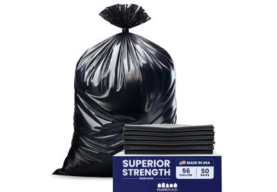 Image: Plasticplace 56 Gallon 2.0 Mil Scent Free Heavy Duty Black Trash Bags (50 Count)