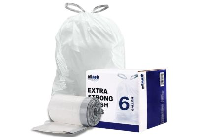 Image: Plasticplace 6 Gallon 0.7 Mil Scent Free Drawstring White Trash Bags (100 x 6 Pack)