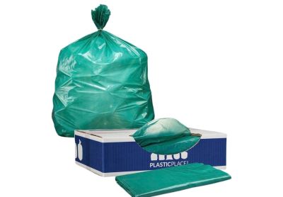Image: Plasticplace 64-65 Gallon 1.5 Mil Scent Free Heavy Duty Green Trash Bags (50 Count)