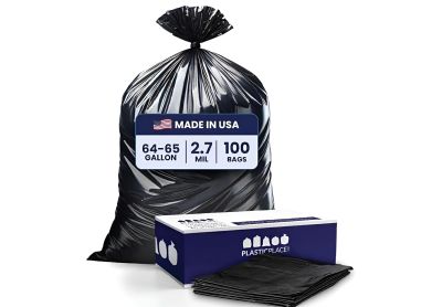 Image: Plasticplace 64-65 Gallon 2.7 Mil Scent Free Heavy Duty Black Trash Bags (100 Count)