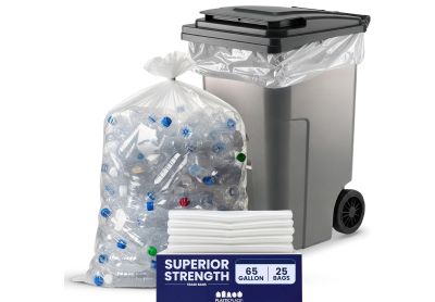 Image: Plasticplace 64-65 Gallon 2.7 Mil Scent Free Heavy Duty Clear Trash Bags (25 Count)
