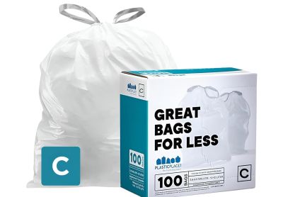 Image: Plasticplace Code C 10-12L 1.0 Mil Scent Free Custom Fit Liners Drawstring White Trash Bags (100 Count)