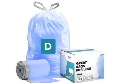 Image: Plasticplace Code D 20L 1.0 Mil Scent Free Custom Fit Liners Drawstring Blue Trash Bags (100 Count)