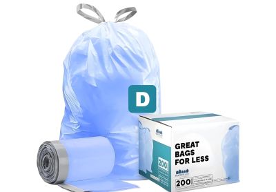 Image: Plasticplace Code D 20L 1.0 Mil Scent Free Custom Fit Liners Drawstring Blue Trash Bags (200 Count)