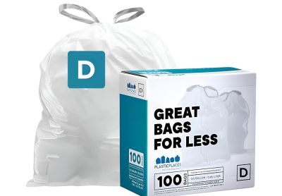 Image: Plasticplace Code D 20L 1.0 Mil Scent Free Custom Fit Liners Drawstring White Trash Bags (100 Count)