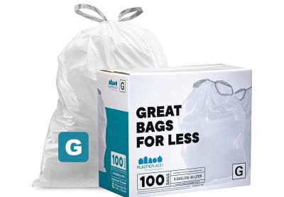 Image: Plasticplace Code G 30L 1.2 Mil Scent Free Custom Fit Liners Drawstring White Trash Bags (100 Count)
