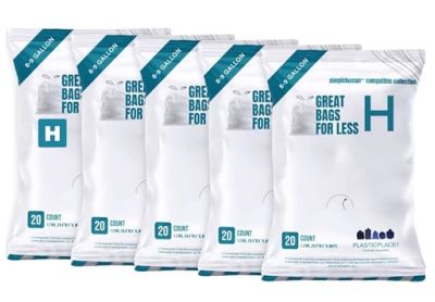 Image: Plasticplace Code H 30-35L 1.2 Mil Scent Free Custom Fit Liners Drawstring White Trash Bags (20 x 5 Pack)