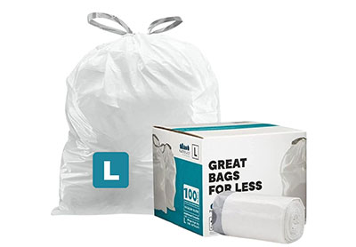 Image: Plasticplace Code L 18L 1.2 Mil Scent Free Custom Fit Liners Drawstring White Trash Bags (100 Count)