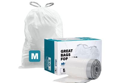 Image: Plasticplace Code M 45L 1.2 Mil Scent Free Custom Fit Liners Drawstring White Trash Bags (50 Count)