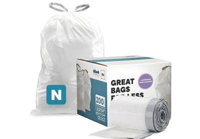 Image: Plasticplace Code N 45-50L 1.2 Mil Lavender & Soft Vanilla Scented Custom Fit Liners Drawstring White Trash Bags (200 Count)