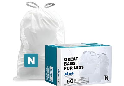 Image: Plasticplace Code N 45-50L 1.2 Mil Scent Free Custom Fit Liners Drawstring White Trash Bags (50 Count)