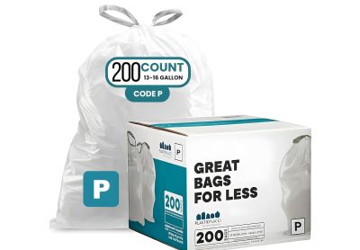 Image: Plasticplace Code P 50-60L 1.2 Mil Scent Free Custom Fit Liners Drawstring White Trash Bags (200 Count)