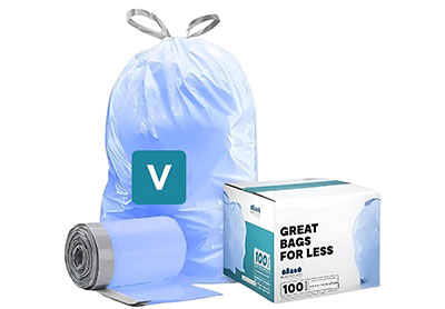 Image: Plasticplace Code V 16-18L 1.2 Mil Scent Free Custom Fit Liners Drawstring Tinted Blue Trash Bags (100 Count)