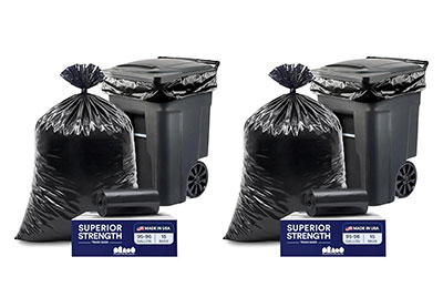 Image: Plasticplace Superior Strength 95-96 Gallon 1.2 Mil Scent Free Heavy Duty Black Trash Bags (15 x 2 Pack)