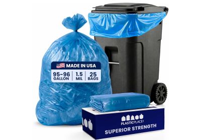 Image: Plasticplace Superior Strength 95-96 Gallon 1.5 Mil Scent Free Heavy Duty Blue Trash Bags (25 Count)