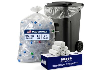 Image: Plasticplace Superior Strength 95-96 Gallon 1.5 Mil Scent Free Heavy Duty Clear Trash Bags (25 Count)