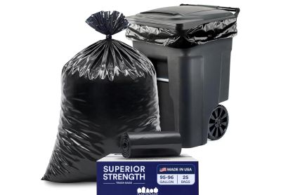 Image: Plasticplace Superior Strength 95-96 Gallon 2.0 Mil Scent Free Heavy Duty Black Trash Bags (25 Count)